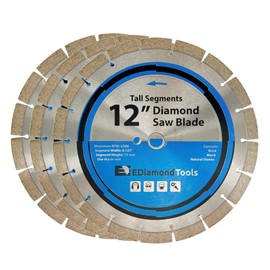 12" Segmented Diamond Saw Blade for Concrete, Brick, Block and Masonry, 15mm Segment Height, 1" Arbor, 3-Pack
