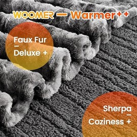 WOOMER [5 Year Warranty] Marble Grey Faux Fur & Soft Sherpa Electric Heating Blanket - Bedding Size: Queen Size 84" x 90"