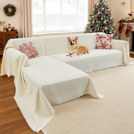 CAPALOCA Sectional Couch Covers, 2 Pieces Chenille Sofa Cover L Shaped Couch Cover Blanket for Dogs Washable Sofa Slipcovers Pet Furniture Protector (X-Large: 71" x 110" + 71" x 118", Beige)