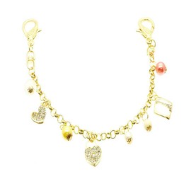 Fashion Jewelry ~ Ladies Purse Handbag Decoration Charms (Goldtone Heart and Beads)