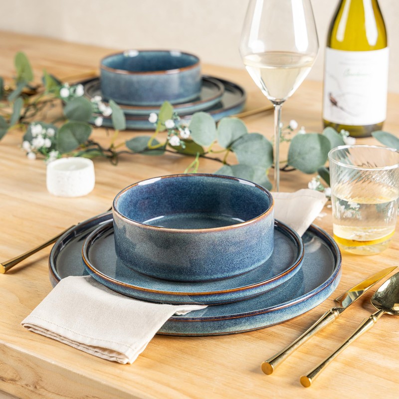 AmorArc Ceramic Dinnerware Sets, Handmade Reactive Glaze Stoneware Plates and