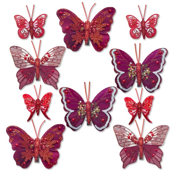 Sequins Christmas Butterfly Ornaments with Clip Set of 10 Artificial