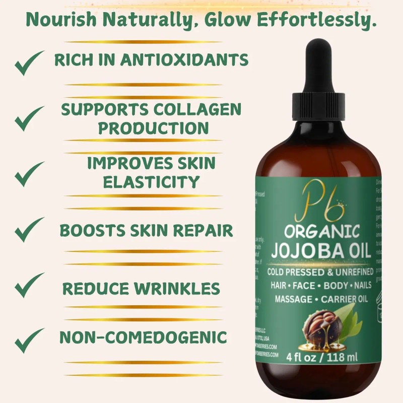 Aceite De Jojoba Orgánico 100% Puro, Prensado En Frío Y