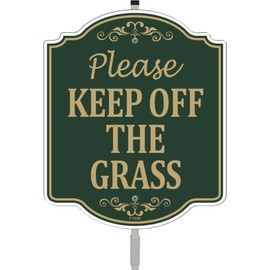 Please Keep Off The Grass Sign 12" x 10" With 35" Long Metal Stakes Stay Off Grass Lawn Sign With Stand No Pee Poop Sign Be Respectful Sign Aluminum Outdoor Use Yard Business Sign