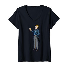 Womens Cartoon Character Holding A Drink For Kids V-Neck T-Shirt
