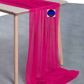 MDS 5 Pack 10ft Chiffon Table Runner 29 x 120 Inches Sheer Wedding Runner Romantic Rustic Table Runner for Wedding Decorations, Birthday Parties, Bridal Shower Party Arch Decor - Hot Pink