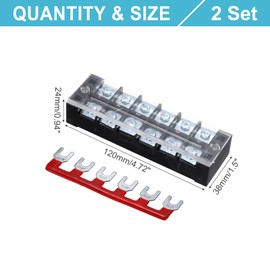 sourcing map 2 Pcs Dual Row Terminal Block, 600V 45A 6 Positions Screw Terminal Block with 2PCS Pre-Insulated Barrier Strips for Power System, Home Appliances