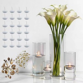 Sandraheer 16 Pack Glass Cylinder Vases with 24 Floating Candles