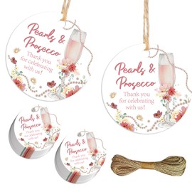 50PCS Pearls and Prosecco Thank You Tags Pink Champagne Floral Birthday Party Decor Champagne Floral Birthday Party Gift Tags for Gift Craft Wedding Bachelorette Party Bridal Shower
