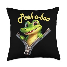 Funny - Peek-a-boo - Crocodile Throw Pillow