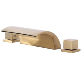 3 Holes Waterfall Tub Faucet, Brushed Gold Roman Tub Faucet Widespread Deck Mount, Solid Brass 2 Handle Bathroom Bathtub FaucetColor: Gold, Bath & Shower Faucet Type: Deck-Mounted Bath Faucets