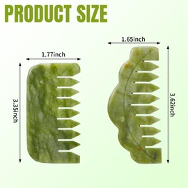 Geiserailie 2 Pieces Jade Combs Massage Stone Hair Comb Guasha Scraping Scalp Comb Facial Massage Tool Multifunctional Handheld Head Tools for Valentine's Day Mother's Day Gift(Stylish Style)