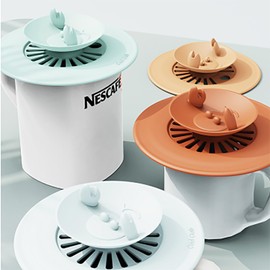 Silicone Cup Lids with Cute Animal Handle Design, Reusable Drink Cover Set 2 PACK Blue and Orange