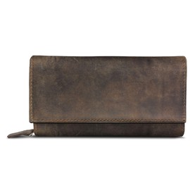 ROYALZ 'Orelia' Vintage Leather Wallet for Women Large with Multiple Compartments RFID Blocker Wallet Landscape Format, Nevada Brown, Vintage