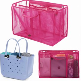 Beach Bag Organizer Insert Compatible with X Large Bogg Bags, Lightweight Mesh Divider Pouch for XL Rubber Tote Bags, Saves Space for Pool, Travel & Family Outings, 18" x 12.2" x 8.3" (Rose Red)