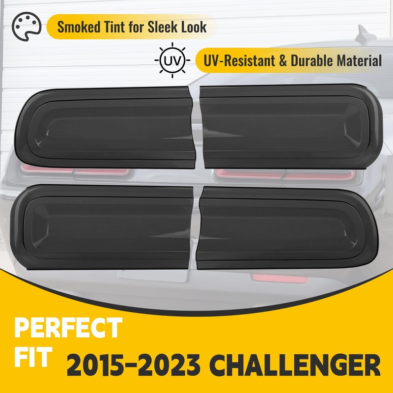 TENGBASE Smoked Tail Light Covers for Dodge Challenger 2015-2023, Black