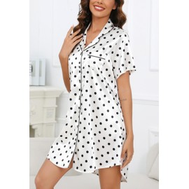 House Dress Women Striped Duster Robe Short Sleeve Housecoat Button Down Nightgown Apricot Dot L