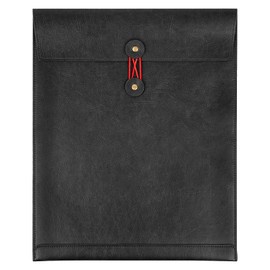 QiXin Black A4 PU Leather File Folders for Documents,Important Private File Organizer with String Tie Closure,Laptop Sleeve Notebook Case,Leather Portfolio Binder Envelopes, Filing Folder 1PC