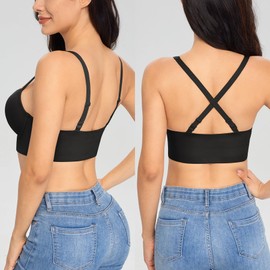 Lemorosy Women's Plunge Wireless Push Up Bralette Padded Multiway Convertible Straps Comfort Bra(34D, Black)