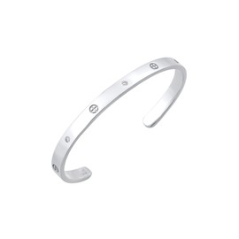 Elli Premium Women's Geo Bangle Cross Minimal Bracelet with Zirconia Crystals in 925 Sterling Silver, Silver, Cubic Zirconia