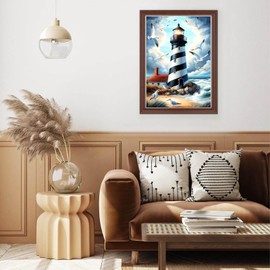 Lxmsja Lighthouse Diamond Painting Kits for Adults, DIY 5D Full Drill Seagulls Diamond Art Kits for Beginners, Peinture Diamant Arts and Crafts for Adults, Home Wall Decor 12x16 inch