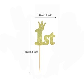 Morndew 24 PCS Glitter Golden Crown Number 1 Cupcake Toppers for Baby£§s First Birthday Baby Shower Decoration
