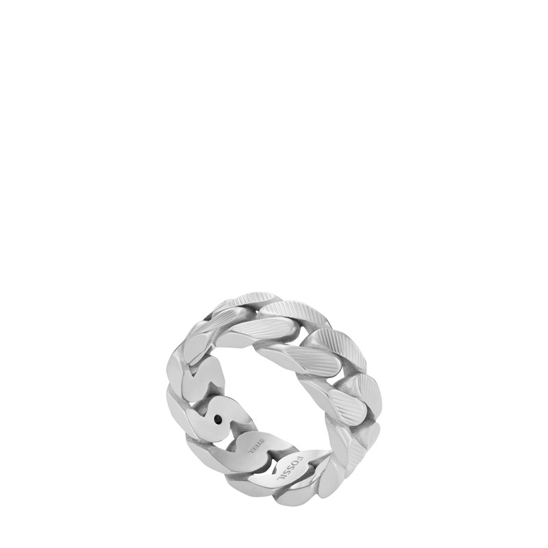 Fossil Men's Harlow Linear Texture Chain Stainless Steel Band Ring