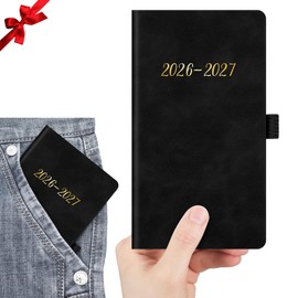 ReliThick 2026-2027 Leather Pocket Calendar for Purse Small Monthly Planner Notebook Pocket Calendar Journals Notepads Appreciation Gift for Women Mom Friends Teacher(Black)