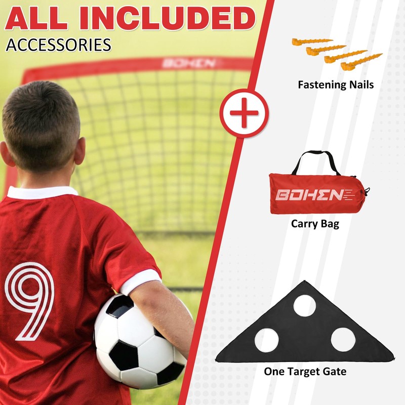 BOHEN 6x4FT Portable Soccer Goal for Kids Backyard with Carry