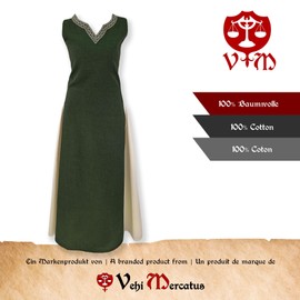 Vehi Mercatus Medieval Dress with Lacing, Sleeveless, Juta Two-Tone, Various Colours - Medieval LARP, Reenactment, Green / Natural, xl