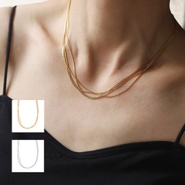 Stylish 4 Layers 14K Gold Plated Gold Tone or White Gold Tone Choker Chain Necklace - Fashionable Multi-Strand Necklace for Women (Gold Plated)