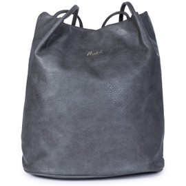 Mabel London Women's Fashion Designer Medium Size Plain Soft Vegan Leather Hobo Bucket Tote Shoulder Bag - Delilah (Dark Grey)