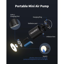 FLEXTAILGEAR Mini Pump 2024, 4kPa Elektrische Luftpumpe für Luftmatratze zum Aufpumpen u. Absaugen, Aufladbare Camping Pumpe für Luftbett u. Schwimmring