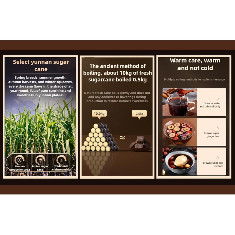 Black Sugar from Yunnan, Pure Brown Sugar Sweetener for Cooking,