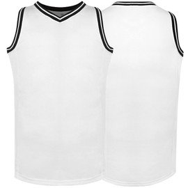 Blank Basketball Jersey Men's Mesh Athletic Practice Sports Shirts 90S Hip Hop Jersey (White, Large)