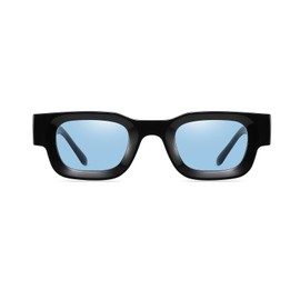 Square Thick Frame Sunglasses for Men Women Chunky Rectangle Fashion Sun Glasses Shades UV400 Protection (Black/Blue)