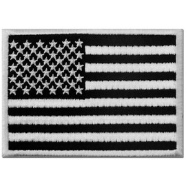 Tactical American Flag Embroidered Patch with Hook and Loop Ties, White Black