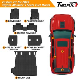 TIEZFUL 6PCS Floor Mats Fit for Toyota 4Runner 2025 5 Seats (Not for Hybrid/EV), All Weather TPE Floor Liner w/Trunk Mat Backrest Mat Cargo Liner Sets Protector Car Mats for 4Runner Accessories