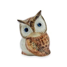 WitnyStore Tiny 1⅛" Brown White Owl Turning Head Figurine - Miniature Hand Made Painted Ceramic Owls Owlet Nocturnal Bird Cute Porcelain Animal Colorful Small Decorative Collectible Figure Décor Gifts