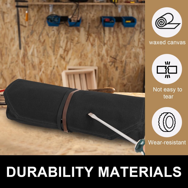 Chisel Roll,12 Pockets Roll Up Tool Pouch,Waxed Canvas Small Tool