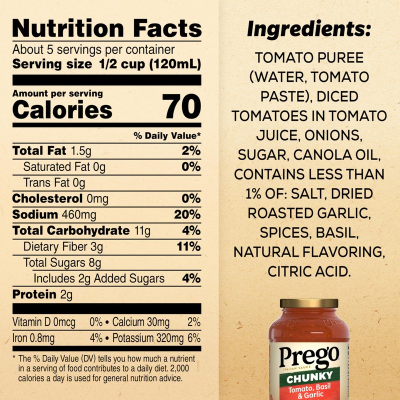 Prego Chunky Tomato, Basil and Garlic Pasta Sauce, 23.75 oz