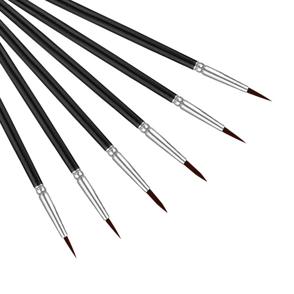 KINBOM 6pcs Detail Paint Brush Set, Fine Tip Paint Brush Miniature Painting Brushes Kit for Watercolor Acrylic Oil Face Nail Scale Model Painting Line Drawing (Black)