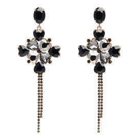 MuagoChic Sparkly Rhinestone Flowers Earrings for Women Trendy Crystal Drop Tassel Dangle Earrings Prom Wedding Party Accessories Black/Silver