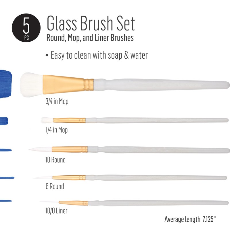 FolkArt Glass Paintbrush Set, Set of 5 Premium Contour Brushes
