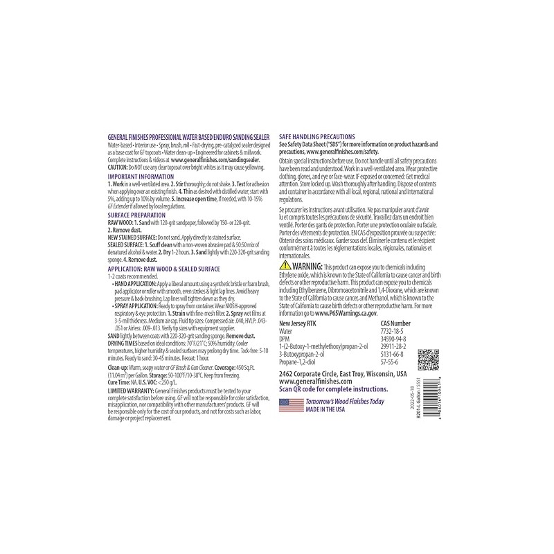 General Finishes Enduro Water Based Sanding Sealer, 1 Gallon