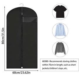 ZYEKIU Pack of 3 Garment Bags for Storage, 60 x 80 cm, Garment Cover, Breathable Garment Bags, Moth-Proof Garment Bags with Zip for Suits, Skirts, Shirts (Black)
