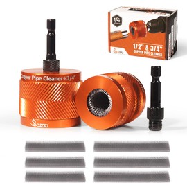 Swozzto 1/2" & 3/4" Metal Copper Pipe Cleaner Set,with 1/4 Hex Shank,Each Additional 2PCS Replaceable Blades are Provided,for Cleaning Rust, Stains, Paint on Copper Pipes and Various Metal Pipes