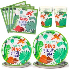Dinosaur Party Supplies Set - Themed Tableware With Plates, Napkins, Cups for Birthday Decoration (Serves 20)