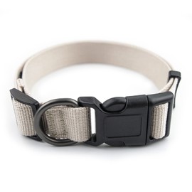 Beige Dog Collar for Large Size Dogs Soft and Breathable of 90% Rayon from Bamboo and 10% Polyester Comfortable Skin-Friendly, Adjustable Collar with Quick Release Buckle