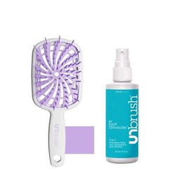 UNbrush Plus Detangling Brush by FHI Heat for Fragile Hair and Knot Unwinder 7 in 1 Detangling Spray - Color: Mint Swirl